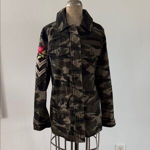 Madden NYC Women’s Camo Full Zip &. Snap Jacket Military Style Embroidery